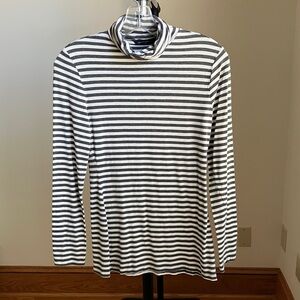 Banana Republic Gray and White Striped Turtleneck Top
